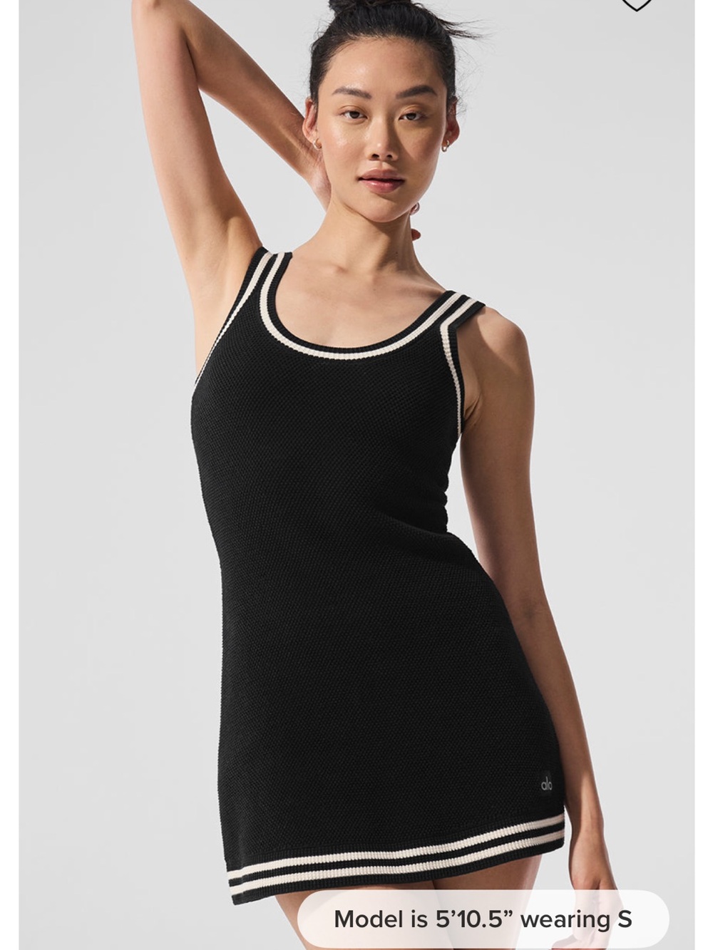 ALO Yoga Black Mini Tank Dress with White Stripe Trim
